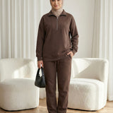 Essential Half-Zip Tracksuit  Mocha Brown