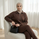 Essential Half-Zip Tracksuit  Mocha Brown