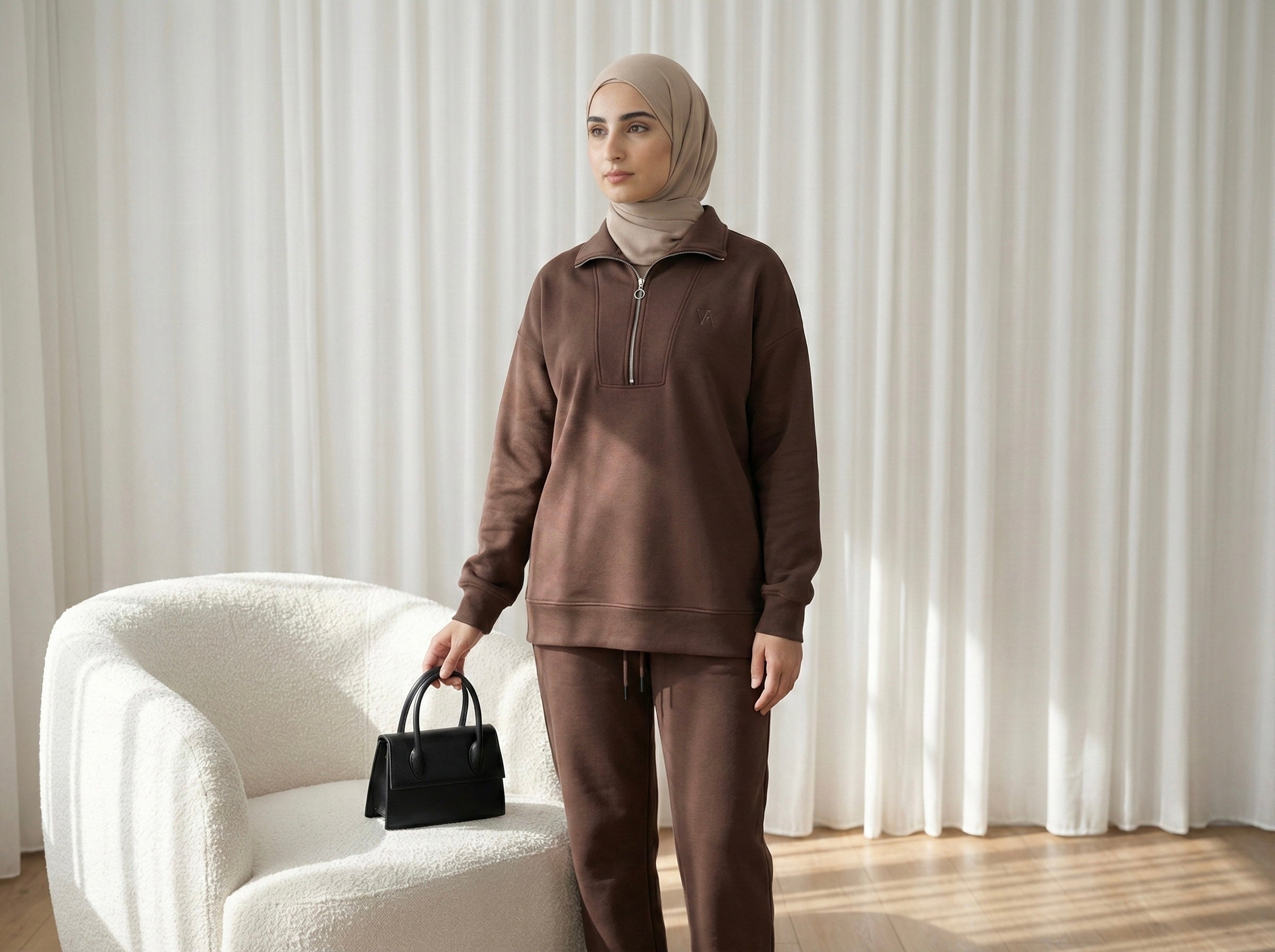 Essential Half-Zip Tracksuit  Mocha Brown